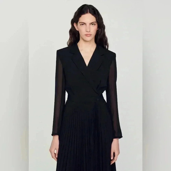 - Sandro Paris dual-material long sleeved dress- size 2 - Picture 5 of 16